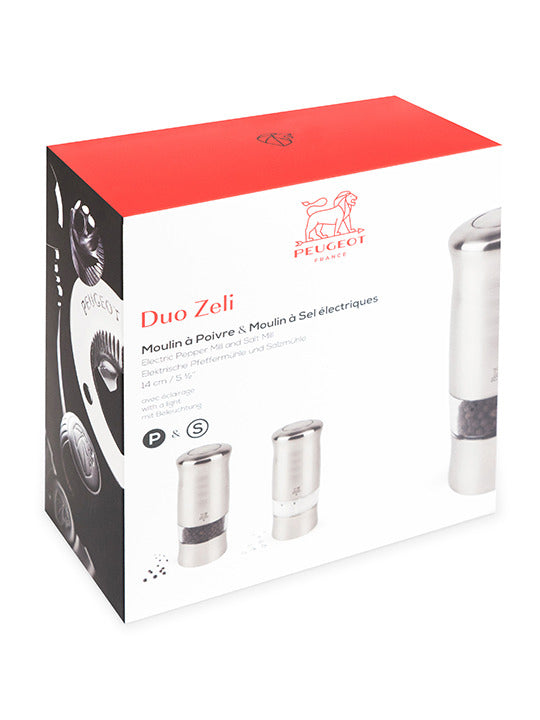 Peugeot Zeli Electric Stainless Steel Salt & Pepper Mills 14cm - Set of 2