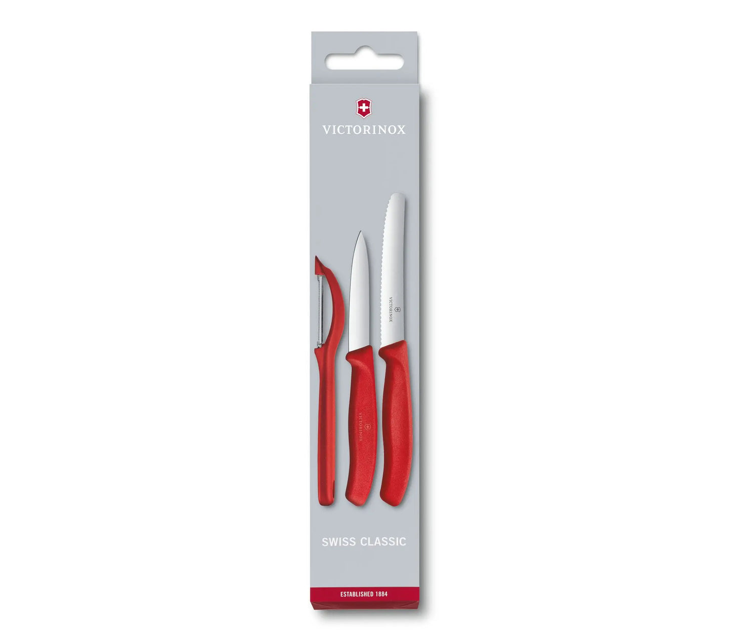 Victorinox Swiss Classic Paring Knife Set With Peeler 3 Pieces - Red