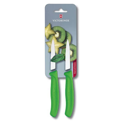 Victorinox Swiss Classic Serrated Paring Knife Pointed Tip Twin Pack - Green