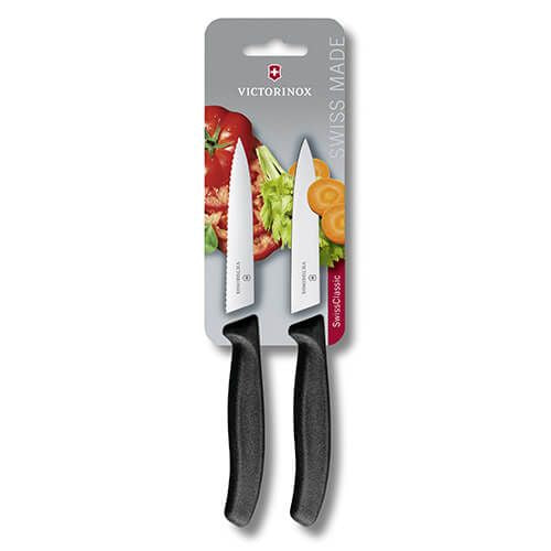 Victorinox Swiss Classic Serrated Paring Knife Pointed Tip Twin Pack - Black