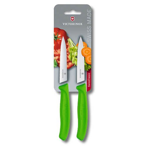 Victorinox Swiss Classic Serrated Paring Knife Pointed Tip Twin Pack - Green