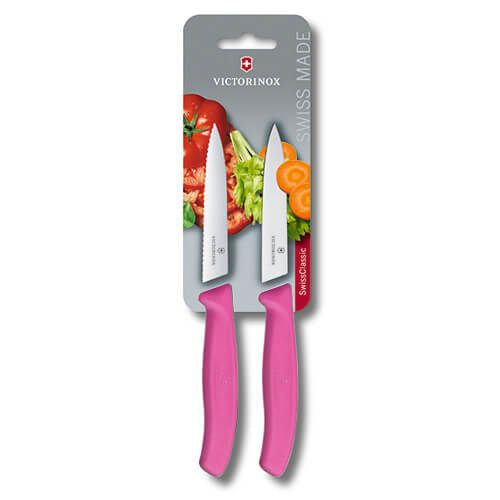 Victorinox Swiss Classic Serrated Paring Knife Pointed Tip Twin Pack - Pink