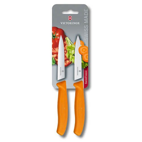 Victorinox Swiss Classic Serrated Paring Knife Pointed Tip Twin Pack - Orange