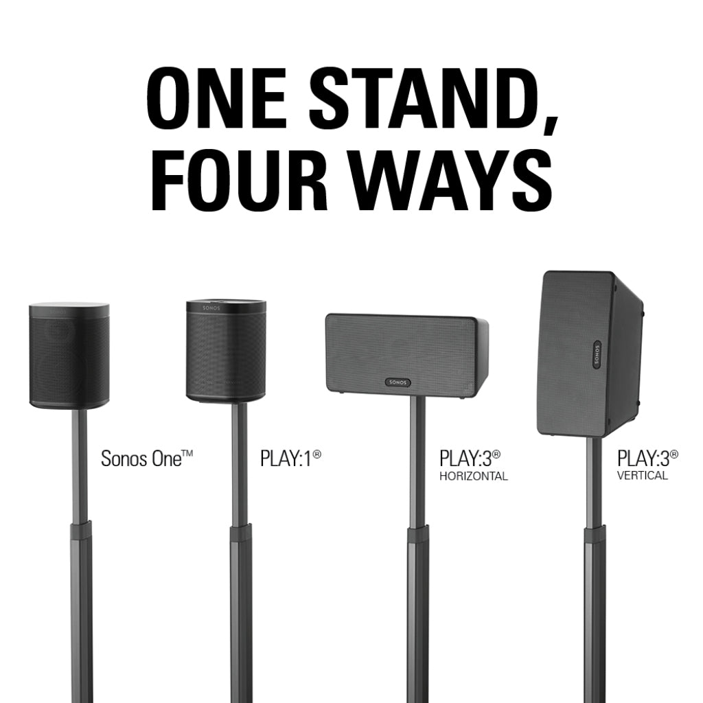 Sanus Adjustable Height Wireless Speaker Stands designed for SONOS ONE, Sonos One SL, Play:1, and Play:3 - Pair